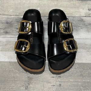 BIRKENSTOCK Arizona Big Buckle Slide Sandal - High Shine Black - Sz - 6-6.5 .US